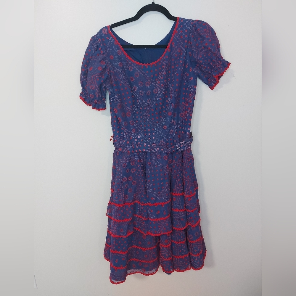 Vintagw H BAR c Ranchwear Dress Blue And Red With Belt